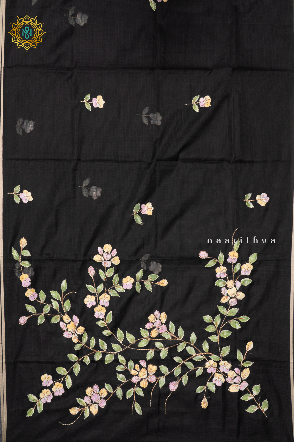 BLACK - HAND PAINTED ORGANZA WITH KATH WORK