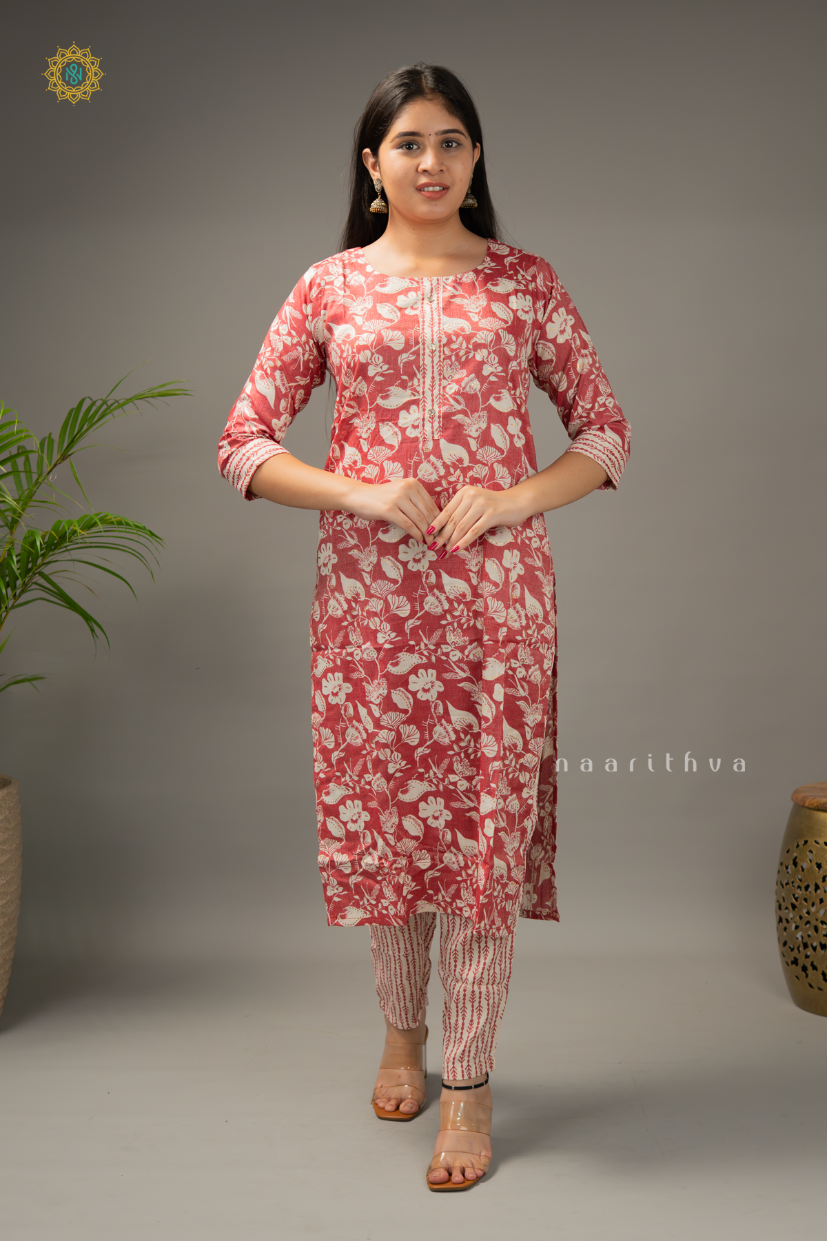 RED - COTTON 3PC SALWAR SUIT WITH PRINTED TOP, BOTTOM & DUPATTA