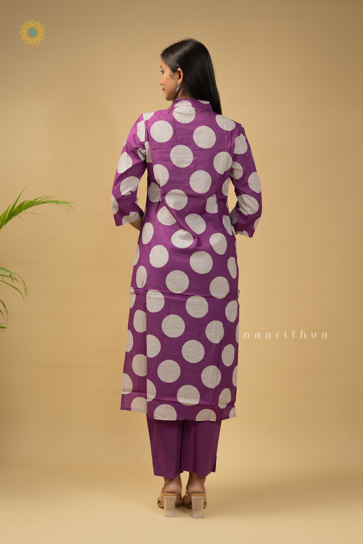 MAGENTA - COTTON 2PC SALWAR SUIT WITH POLKA DOTS, TOP & BOTTOM