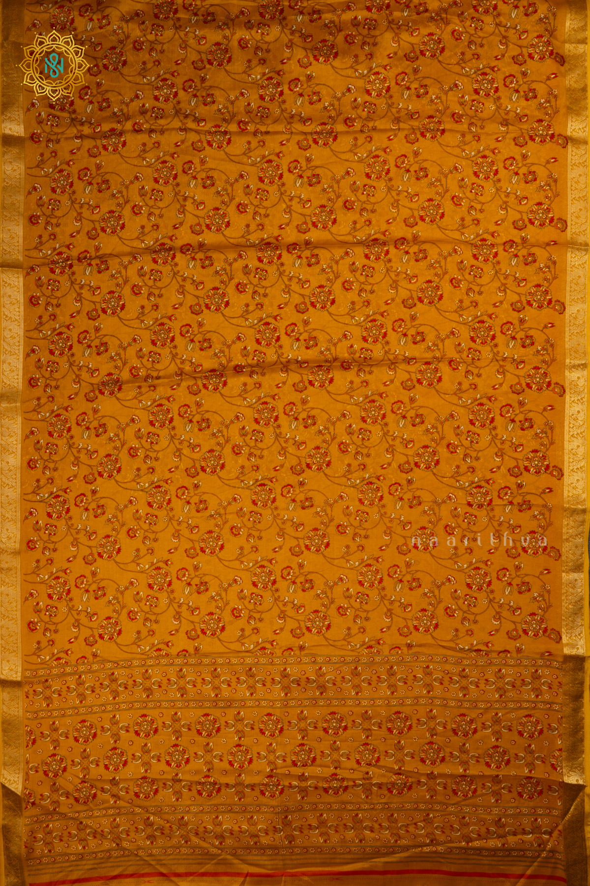 Yellow Semi Georgette Saree With Printed Body And Zari Border