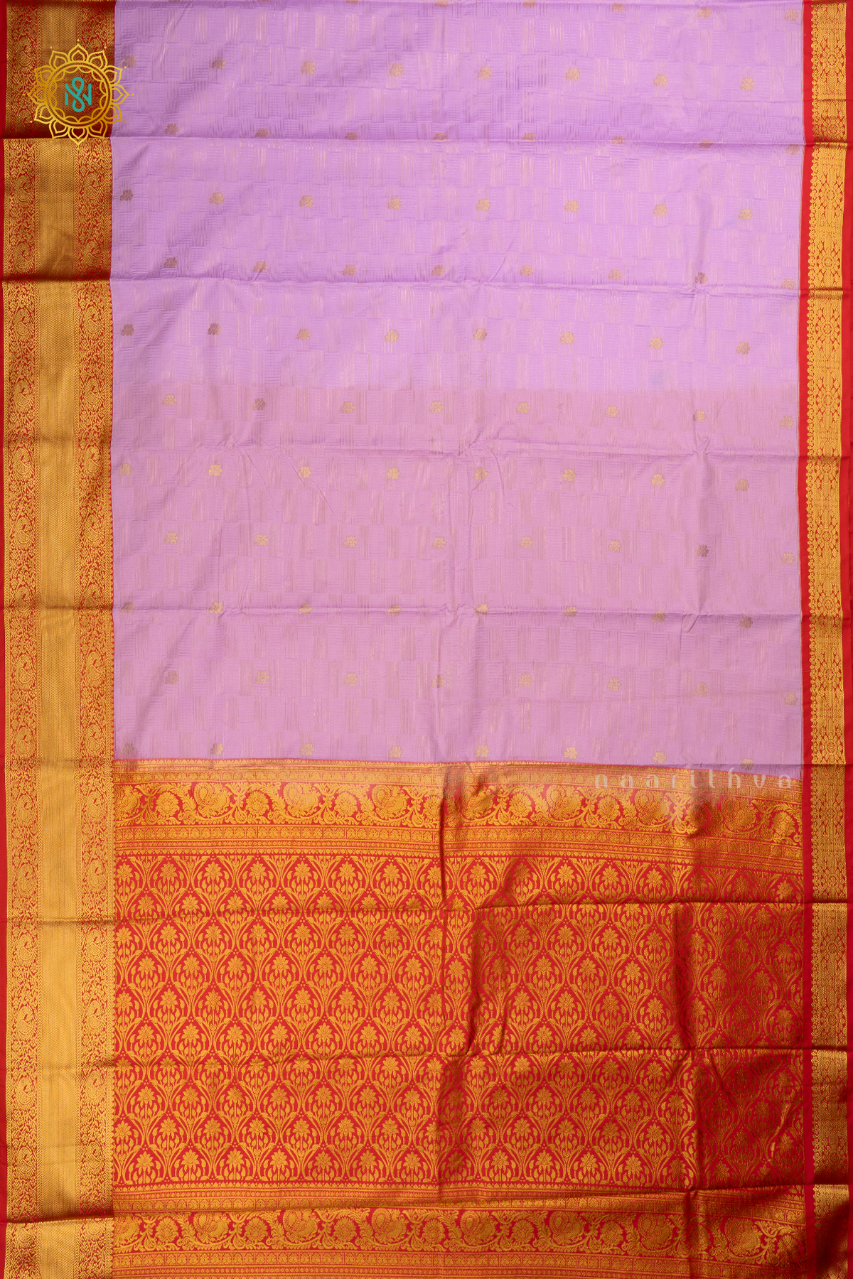 Lavender with Rani Pink Semi Kanchi Saree With Zari Buttas All Over And Contrast Zari Border