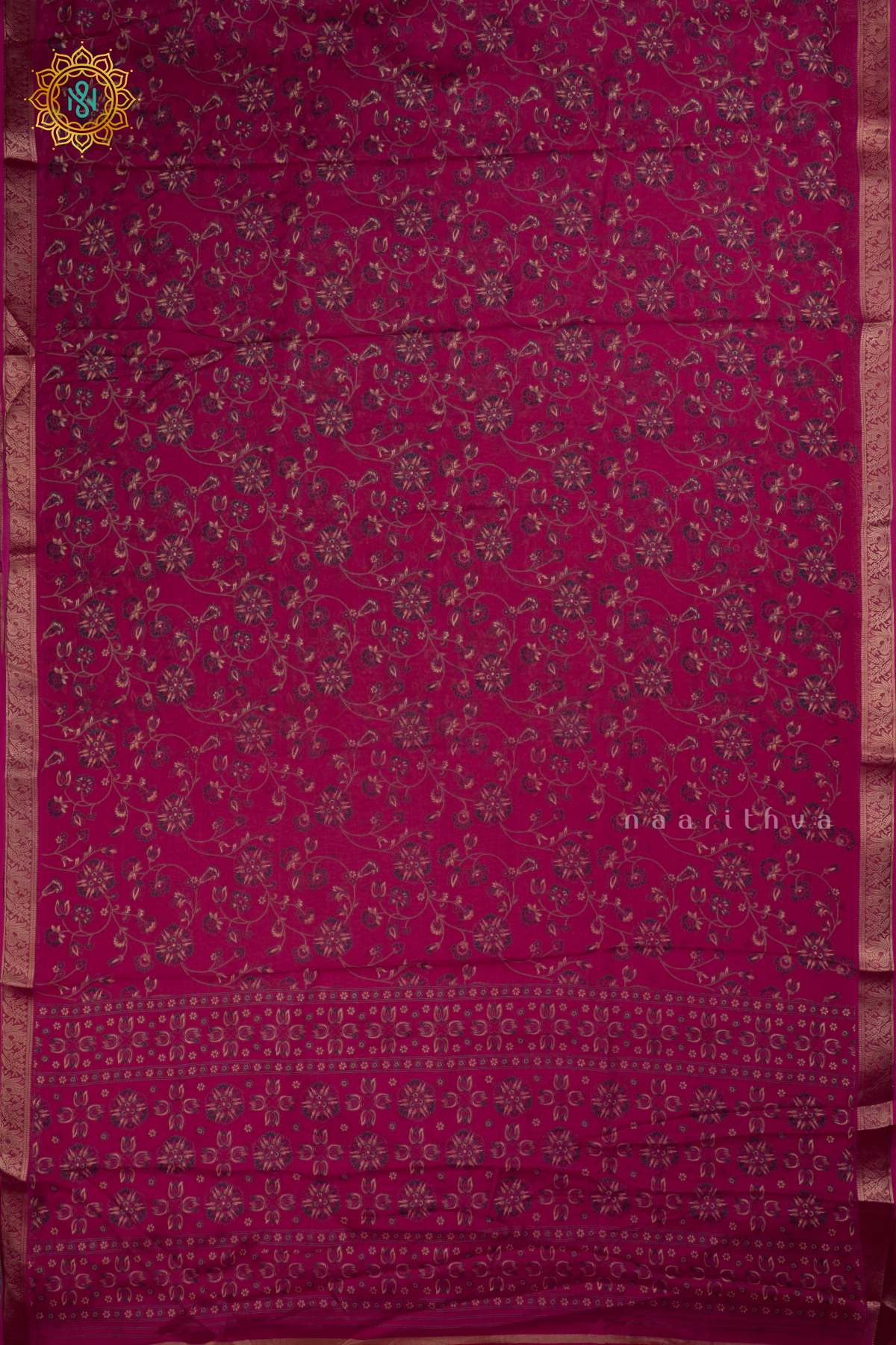 Pink Semi Georgette Saree With Printed Body And Zari Border