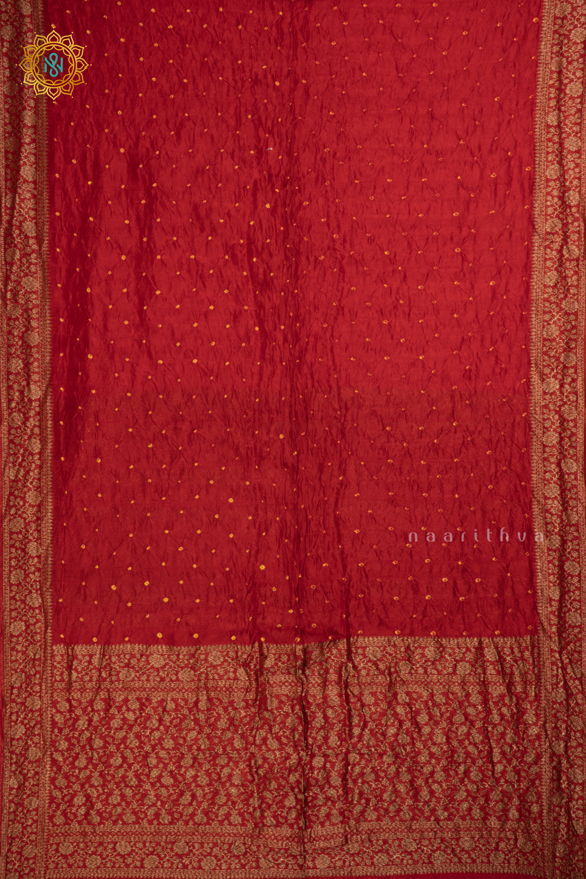 RED - SEMI TUSSAR WITH BANDHANI TIE & DYE