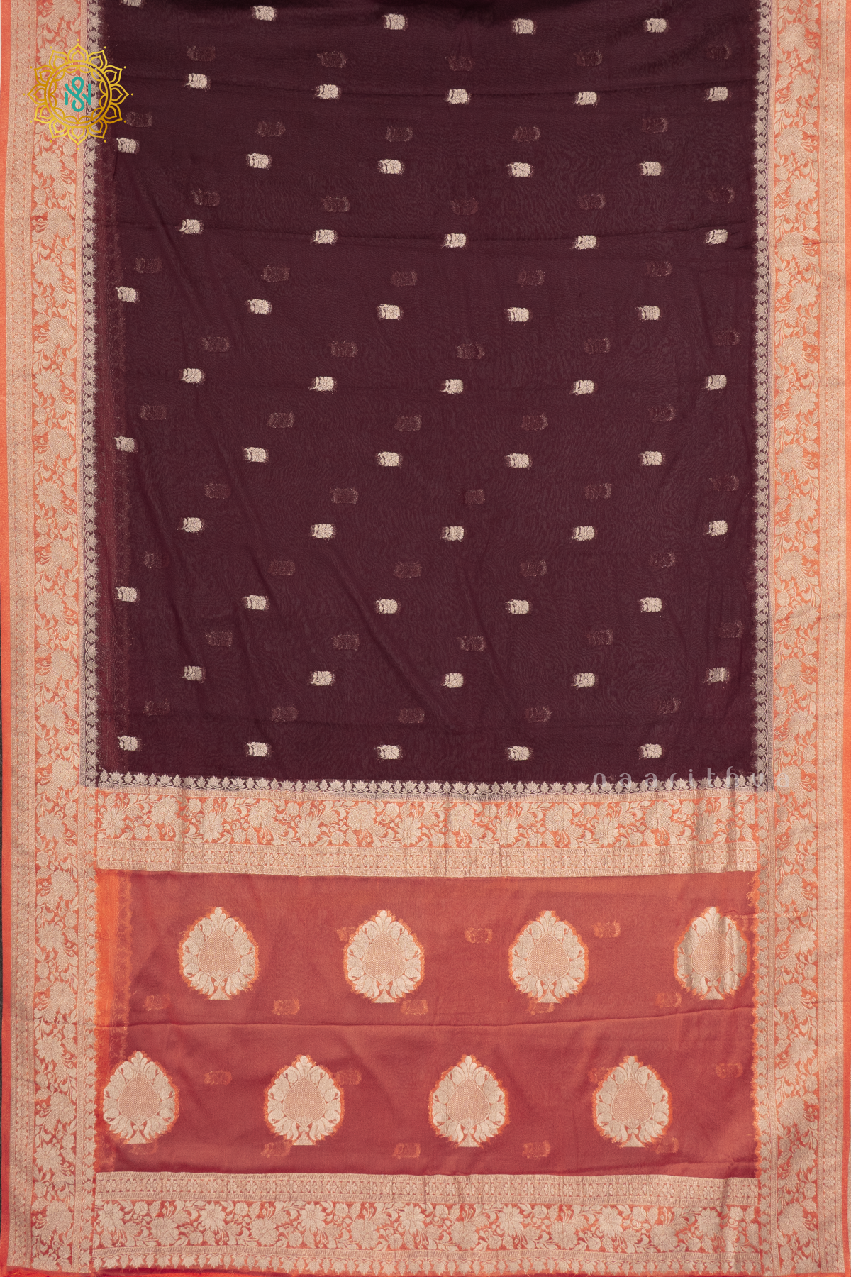 WINE WITH PEACH - SEMI CHIFFON BANARASI