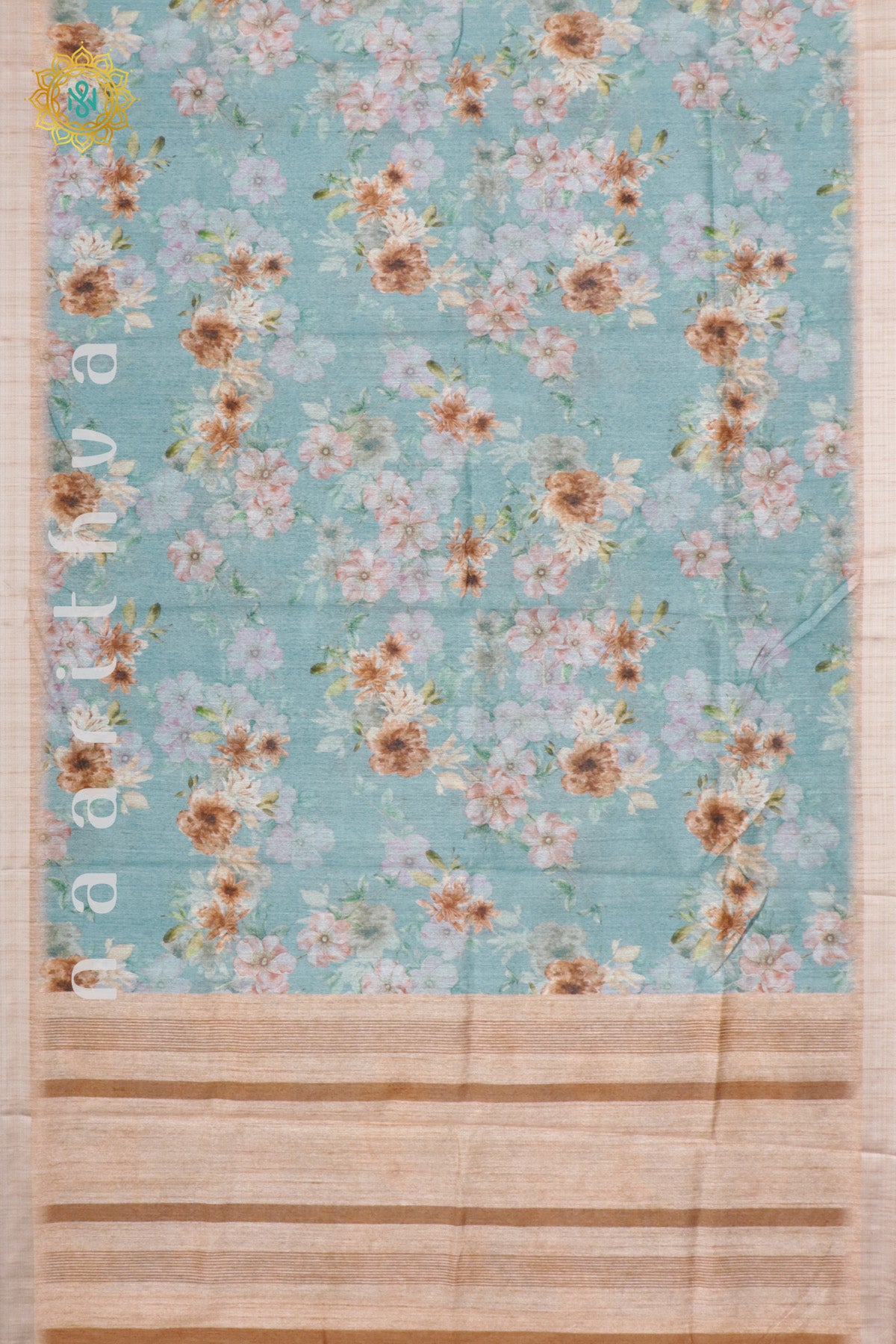 SKY BLUE WITH LIGHT ORANGE - JUTE COTTON