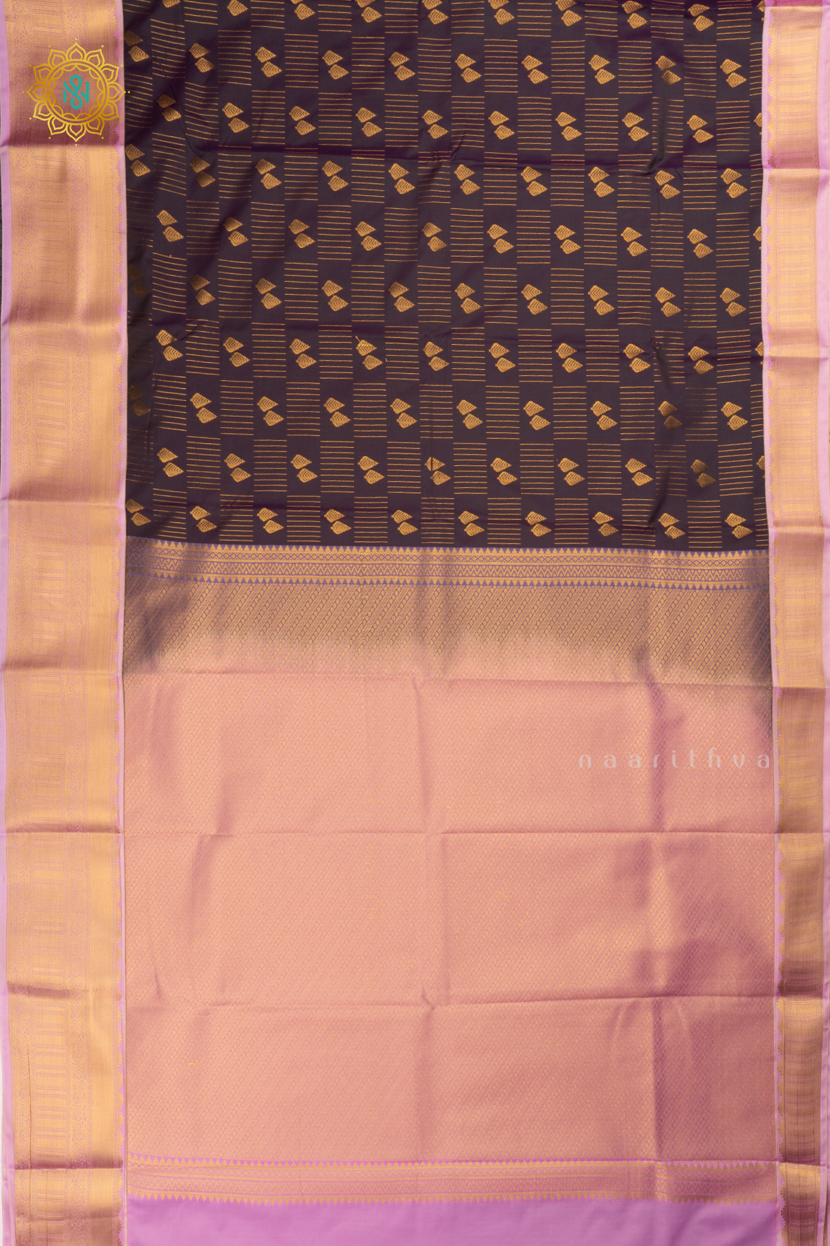 Dual shade of Deep Purple with Lavender Semi Kanchi Saree With Zari Buttas All Over And Contrast Zari Border