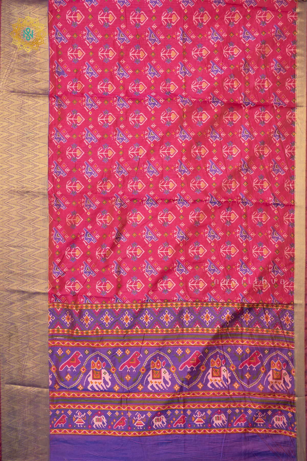 PINK WITH PURPLE - SEMI SILK WITH PATOLA PRINTS