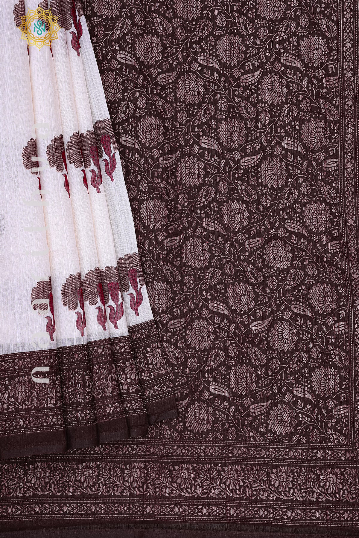 WHITE WITH BROWN - JUTE COTTON