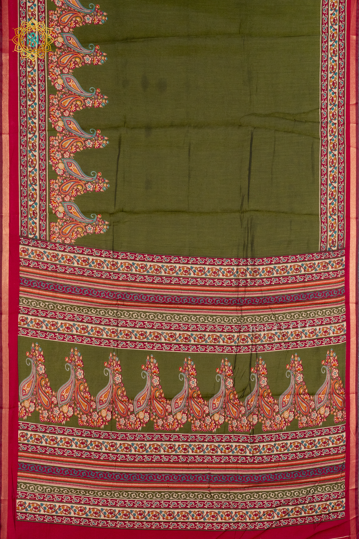 GREEN WITH MAROON - SOFT COTTON