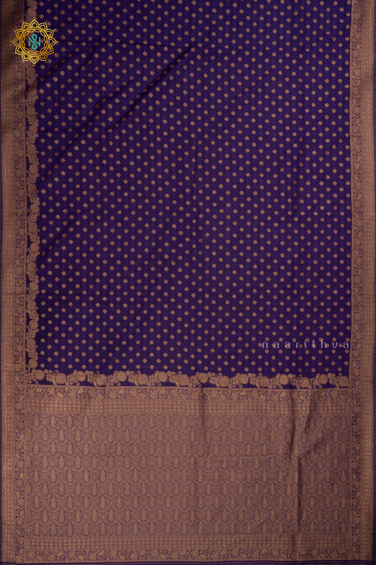 Purple - Semi georgette saree with allover zari buttas and zari border