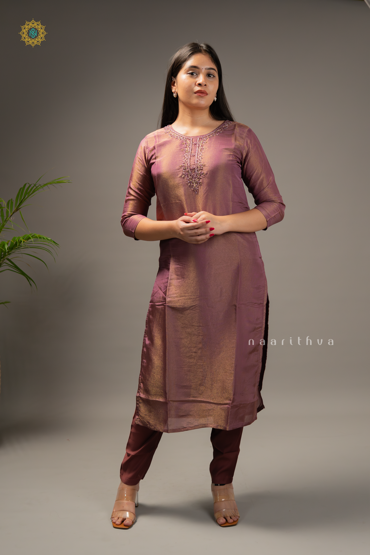 ROUGE PINK - TISSUE 3PC SALWAR SUIT WITH TOP, BOTTOM & DUPATTA