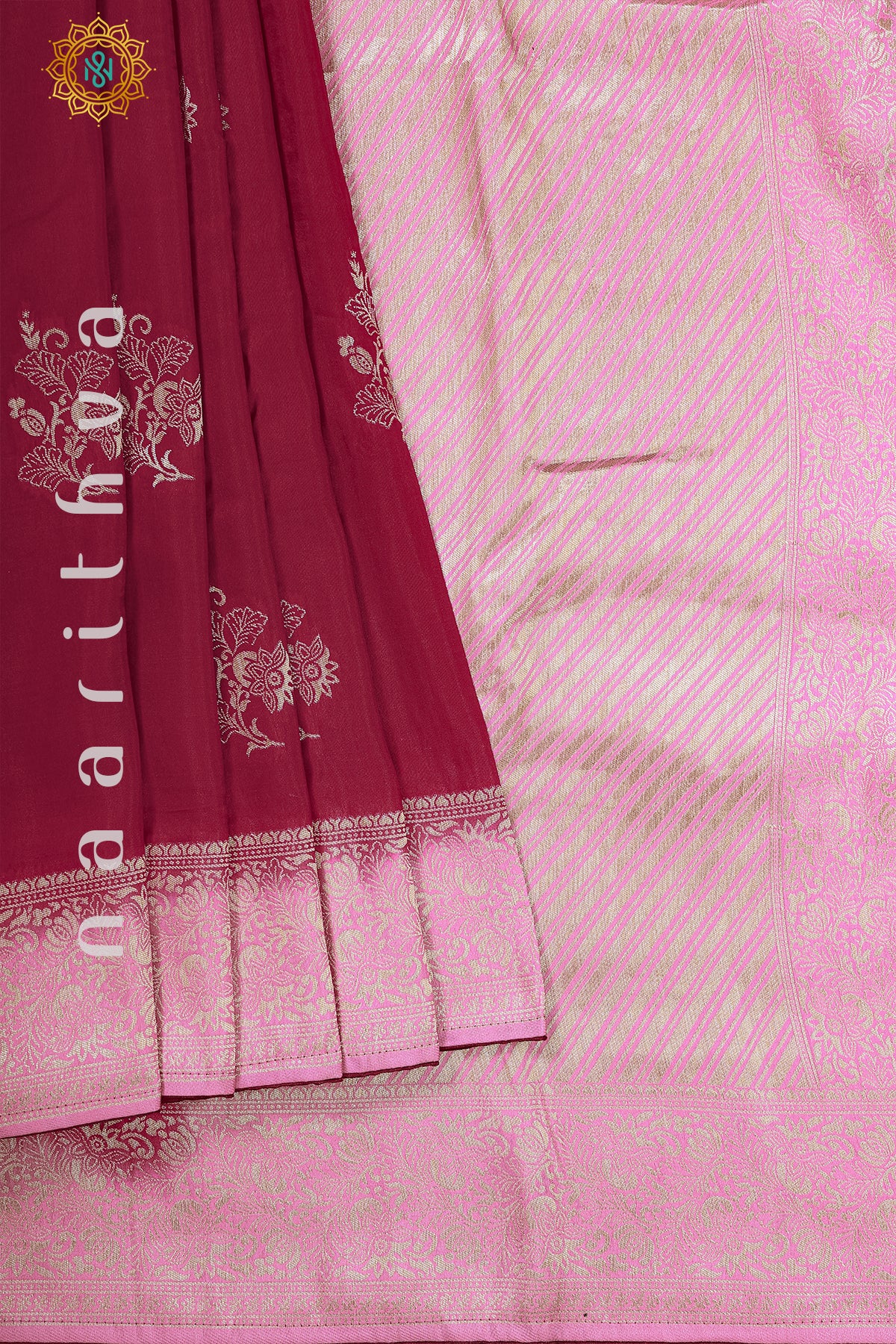 MAROON WITH PEACH - DOLA SILK
