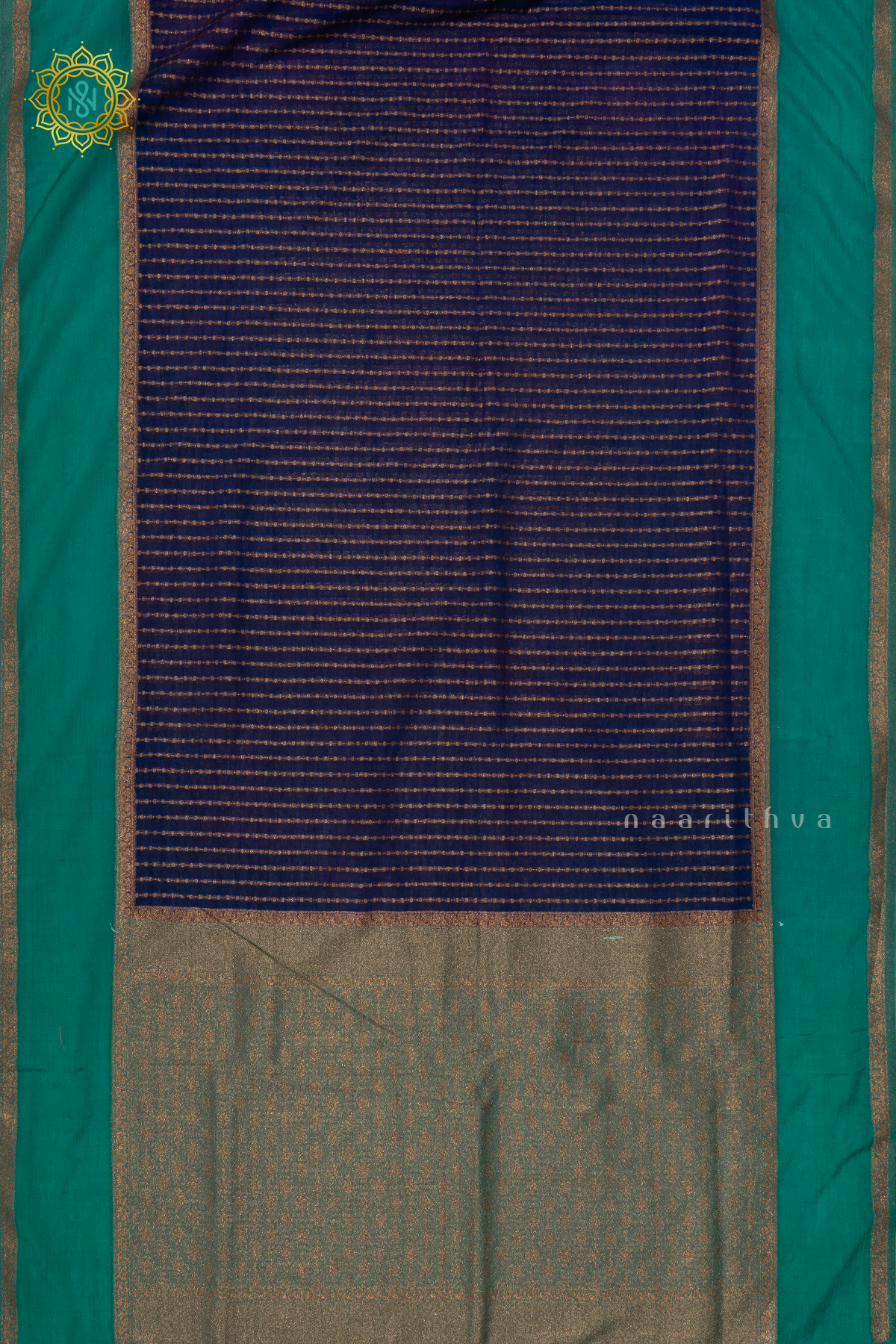 NAVY BLUE WITH AQUA GREEN - SEMI CREPE GEORGETTE