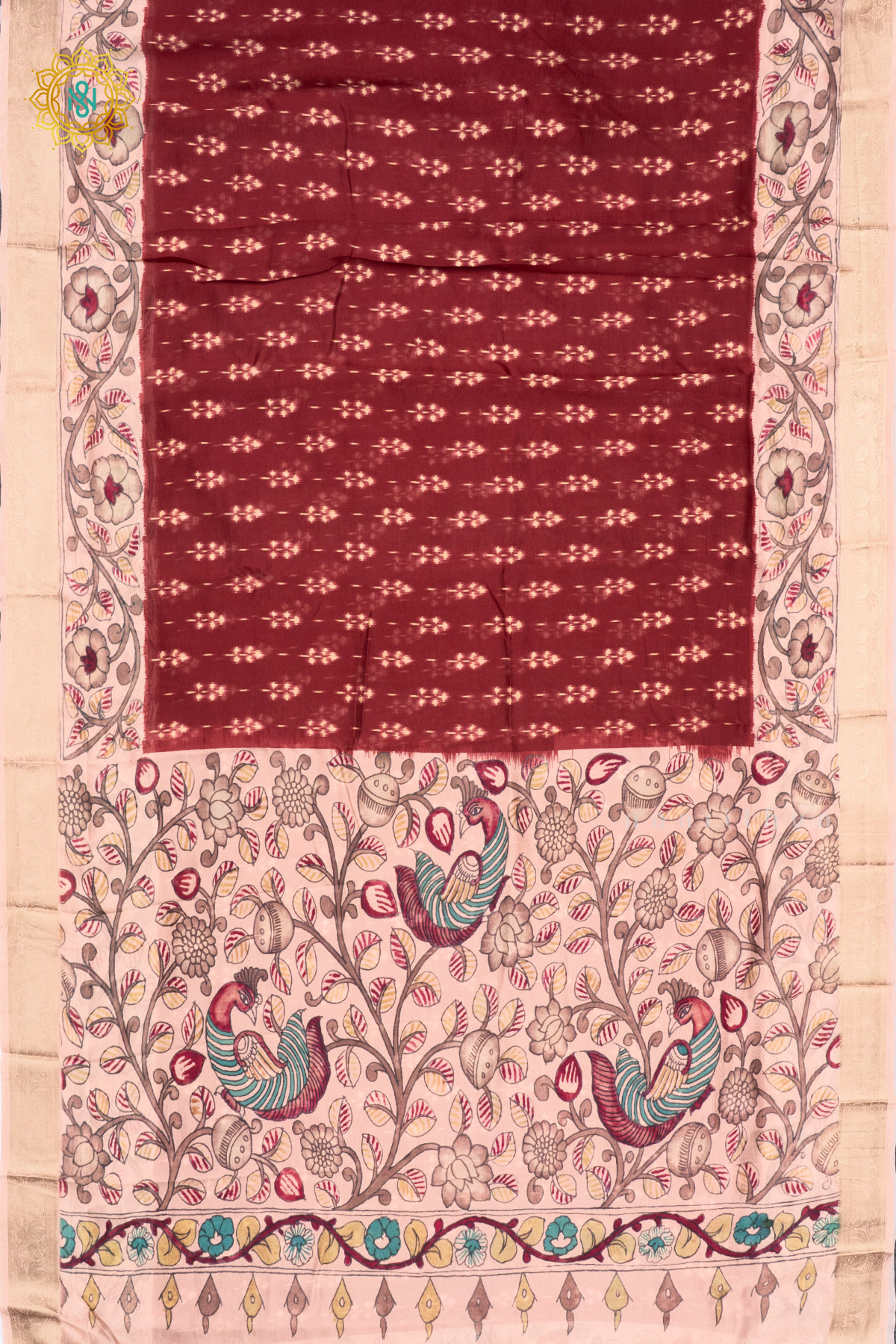 MAROON WITH OFF WHITE - SEMI ORGANZA CREPE