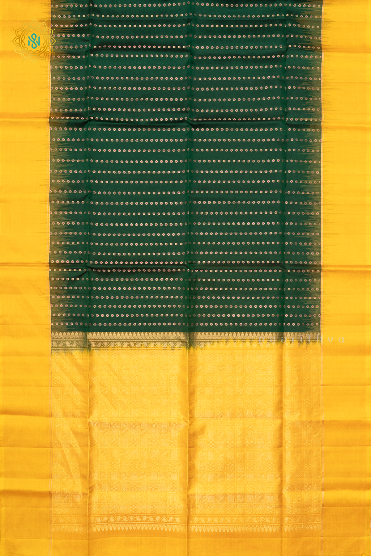 BOTTLE GREEN WITH YELLOW - PURE KANJIVARAM SOFT SILK