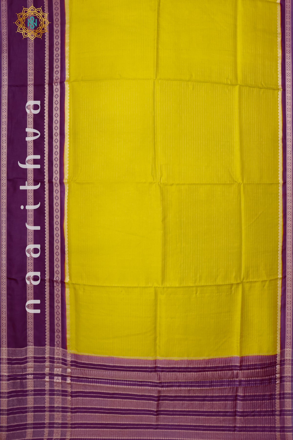 Lemon Yellow With Purple Dola Silk Saree With Zari Stripes On The Body And Contrast Zari Border