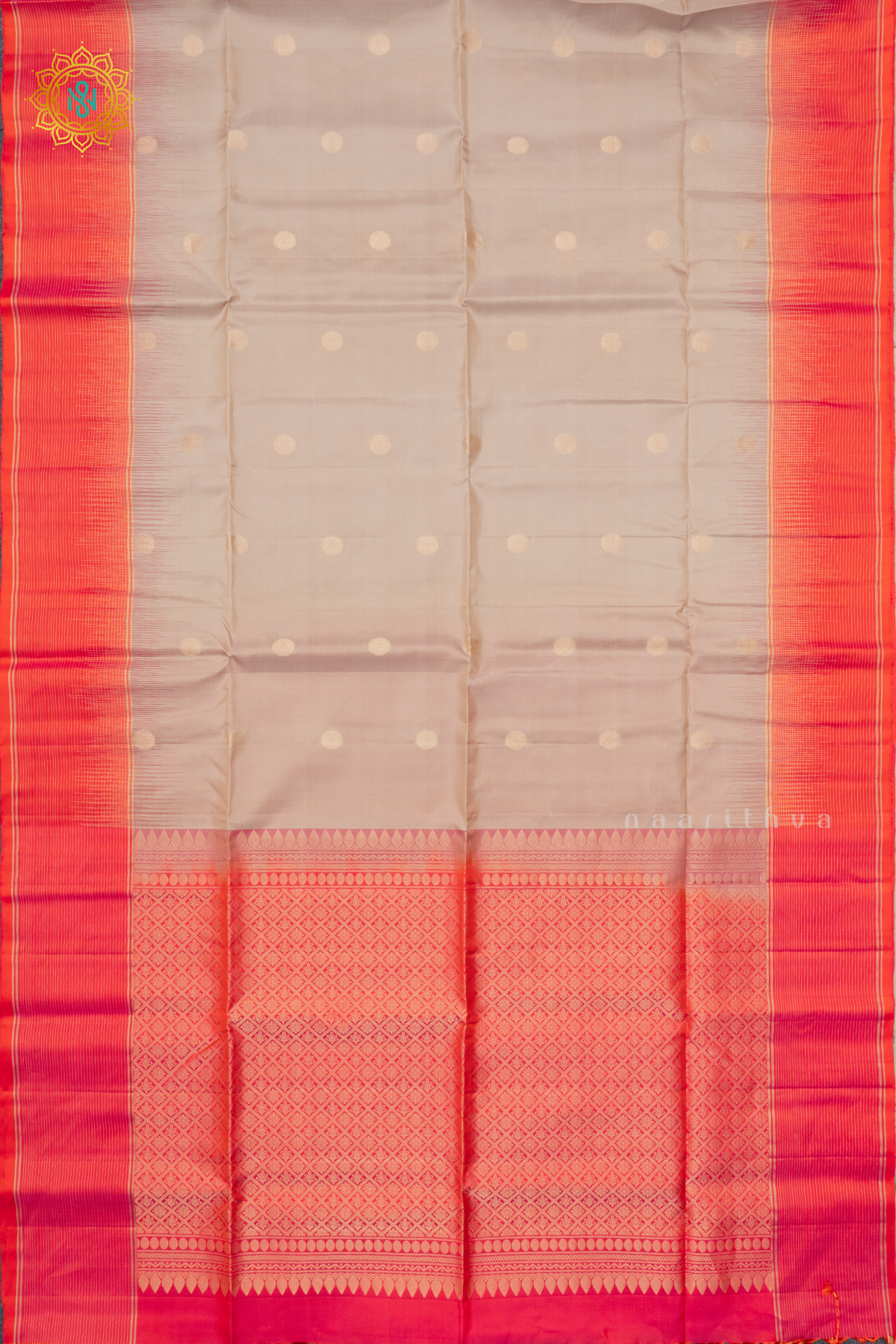 OFF WHITE WITH PINKISH ORANGE - PURE KANJIVARAM SOFT SILK