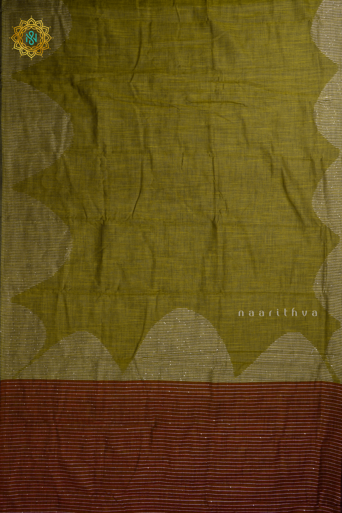 Parrot Green With Maroon Linen By Cotton Saree With Contrast Pallu & Blouse