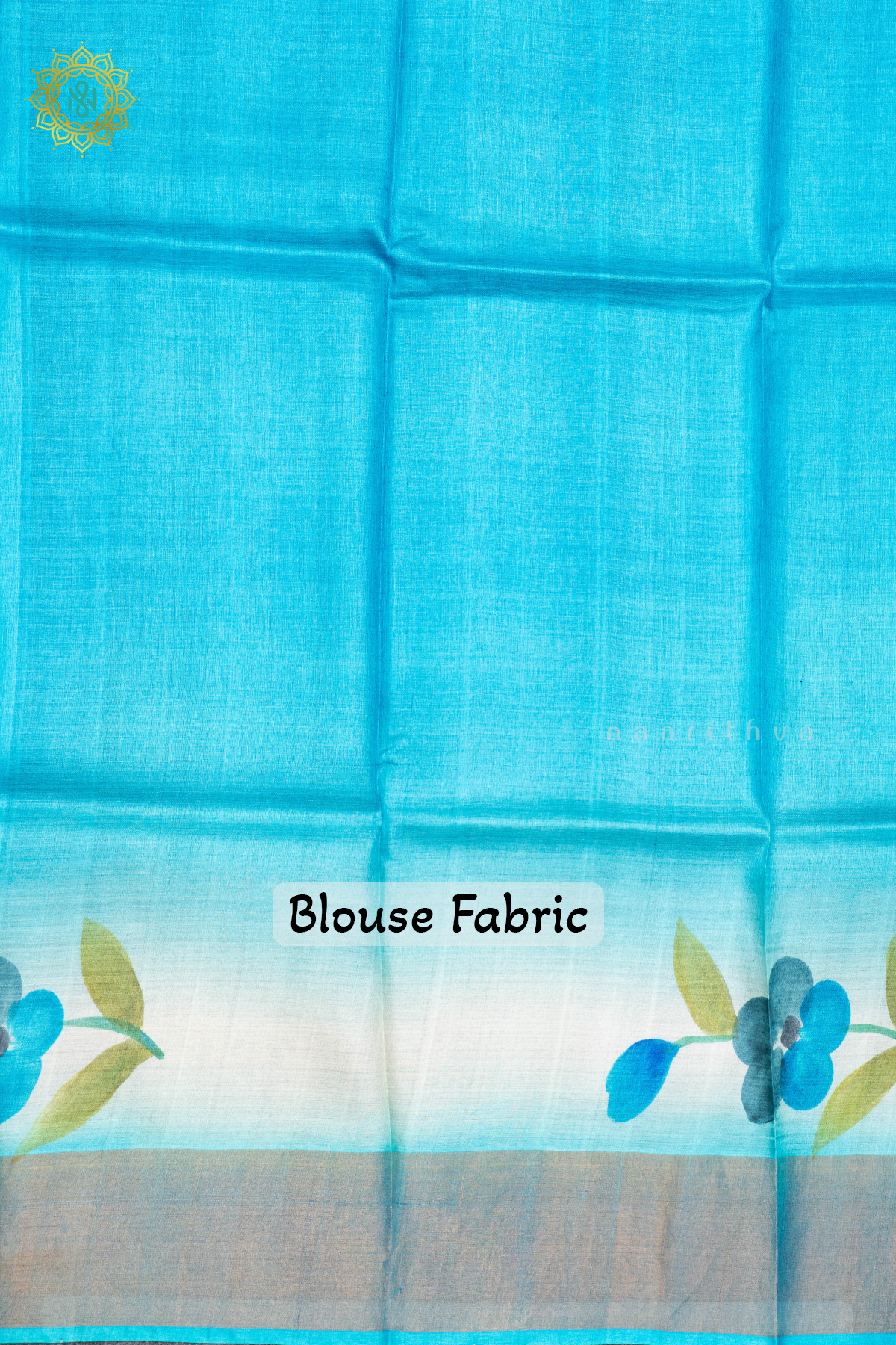 AQUA BLUE WITH SKY BLUE - PURE TUSSAR SILK WITH HAND PAINTED