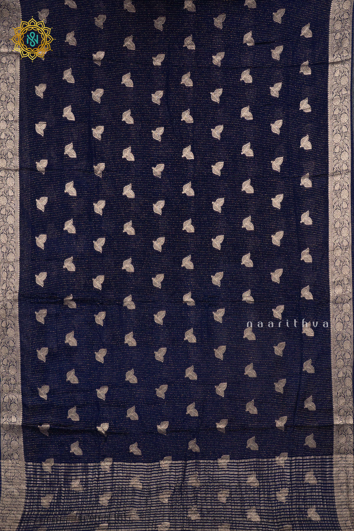 NAVY BLUE WITH GREEN - SEMI GEORGETTE