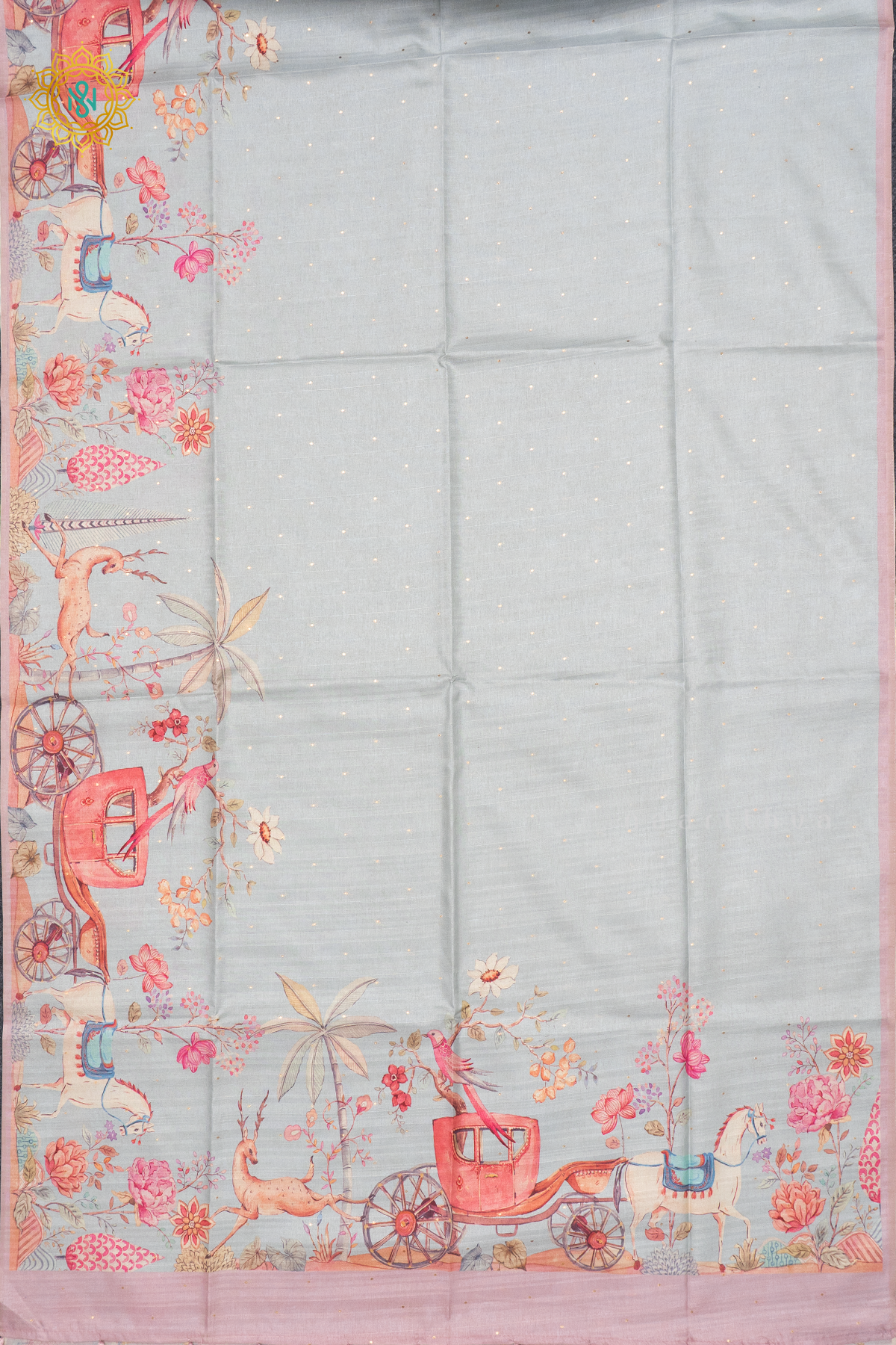 AQUA BLUE WITH LAVENDER- SEMI TUSSAR