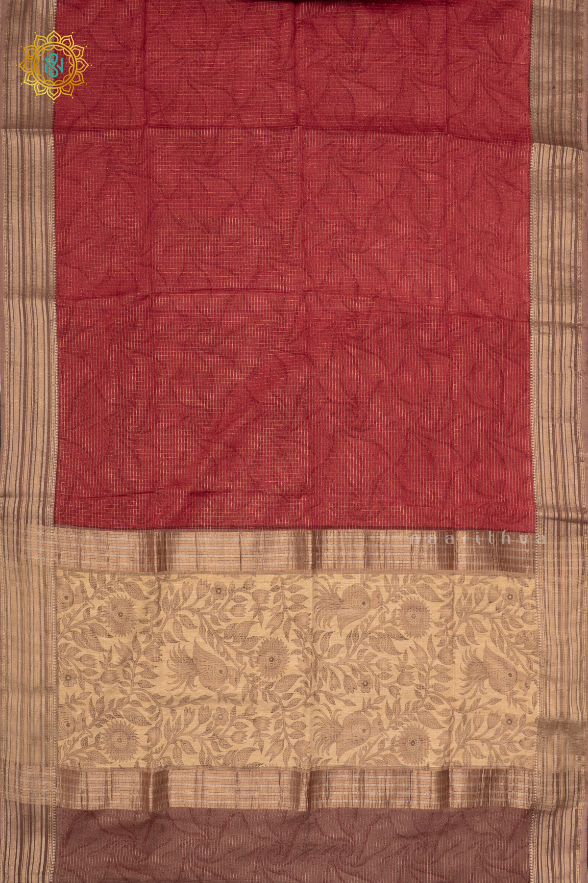 MAROON WITH BEIGE - SEMI CREPE SILK