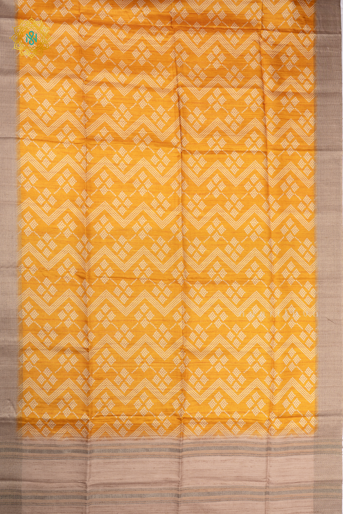 YELLOW WITH BEIGE - SEMI TUSSAR SILK