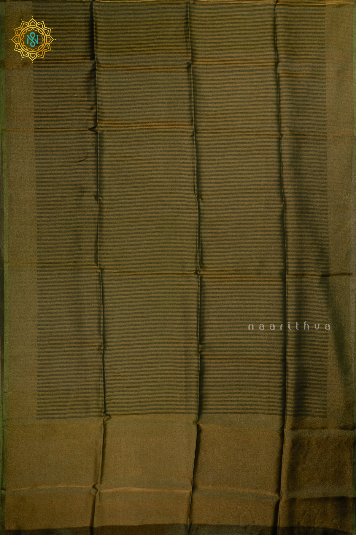 Green Semi Tissue Saree With Tissue Stripes On The Body And Border