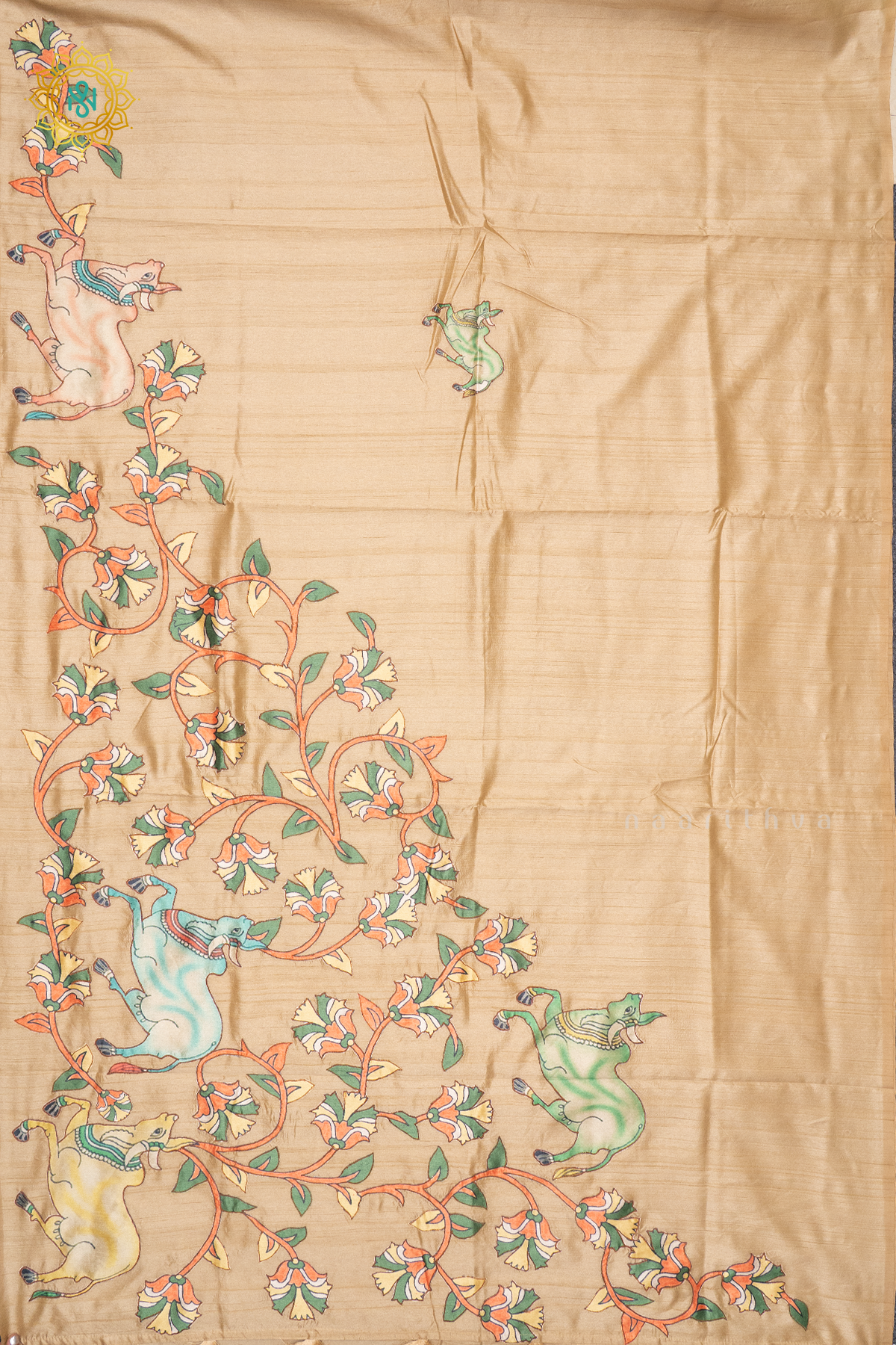 BEIGE WITH OFF WHITE - SEMI TUSSAR SILK