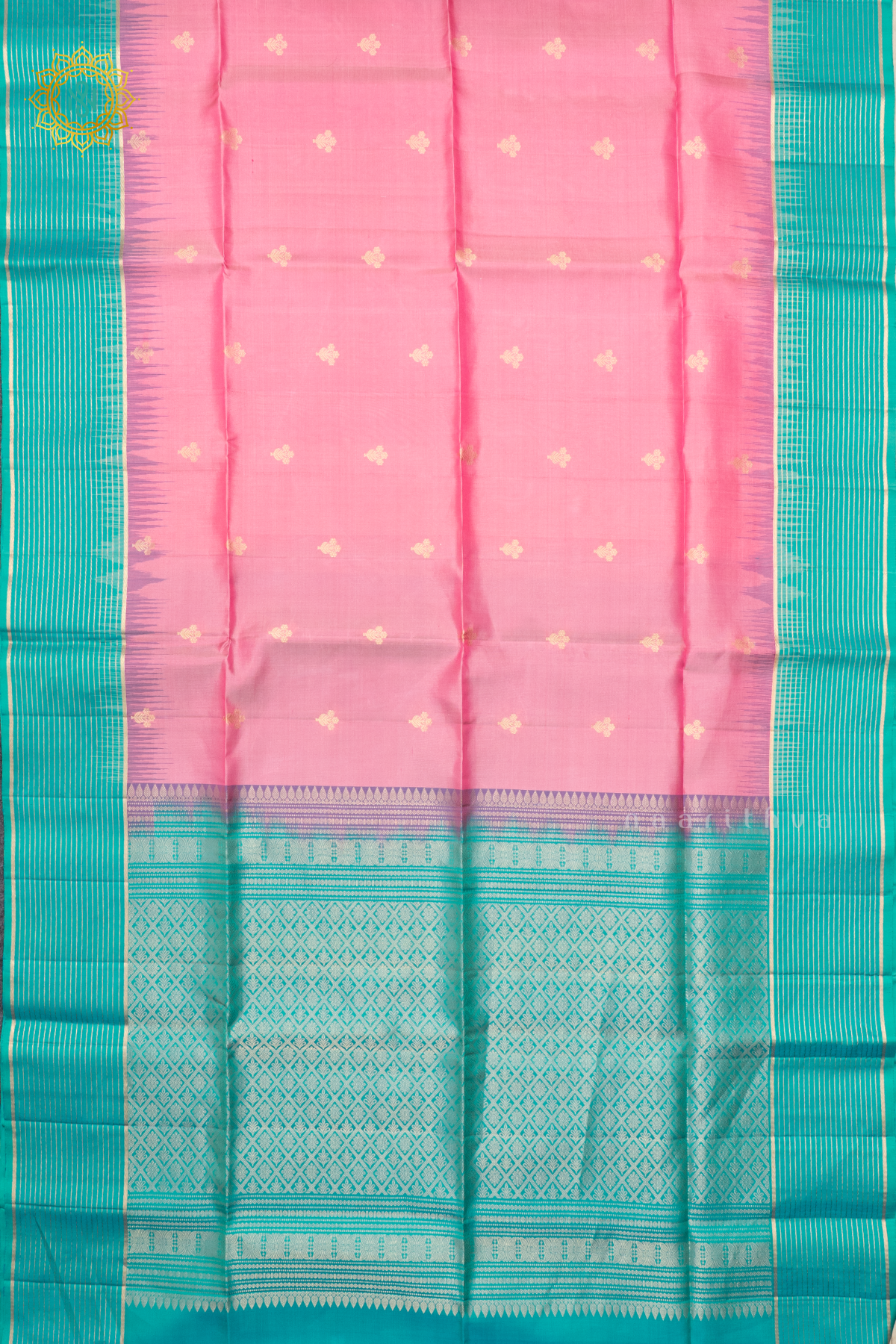 LIGHT PINK WITH AQUA GREEN - PURE KANJIVARAM SOFT SILK