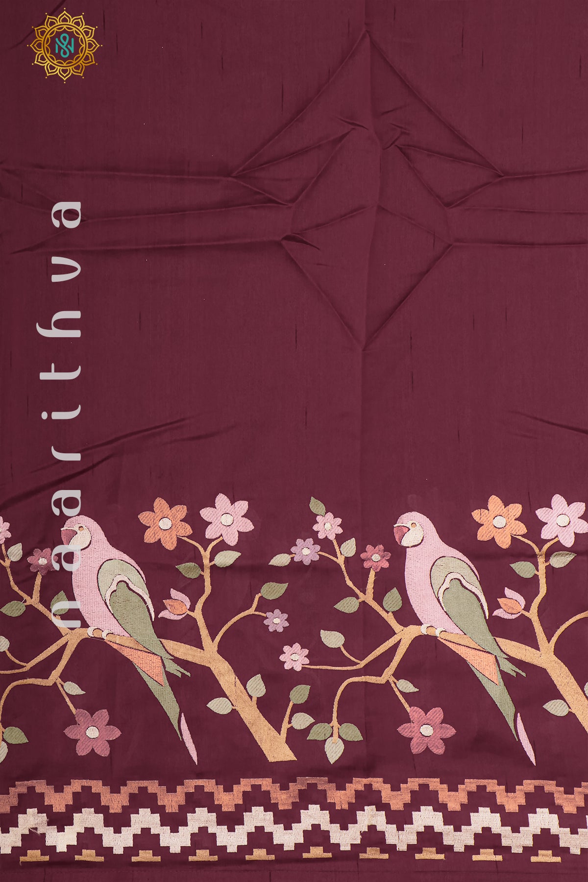 MAROON - SEMI TUSSAR SILK WITH EMBROIDERY