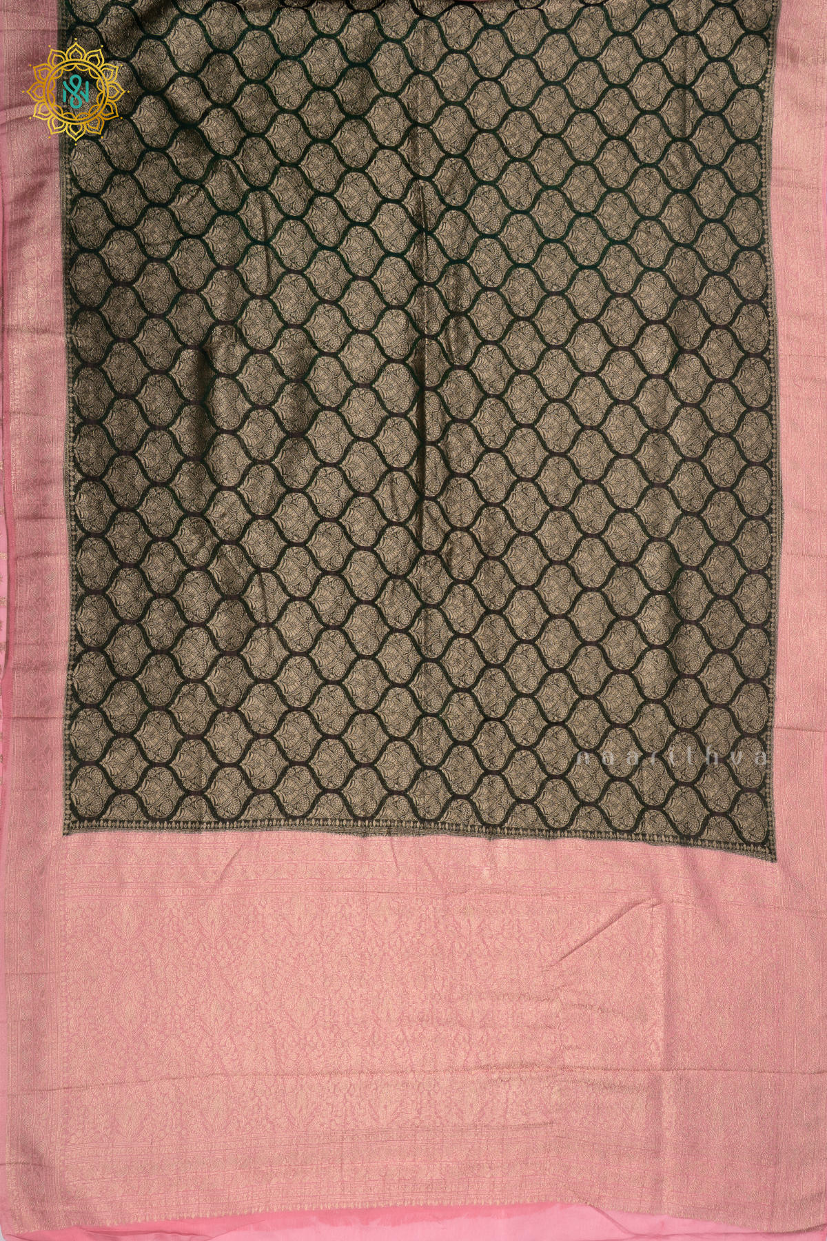 BOTTLE GREEN WITH PINK - SEMI CHIFFON GEORGETTE
