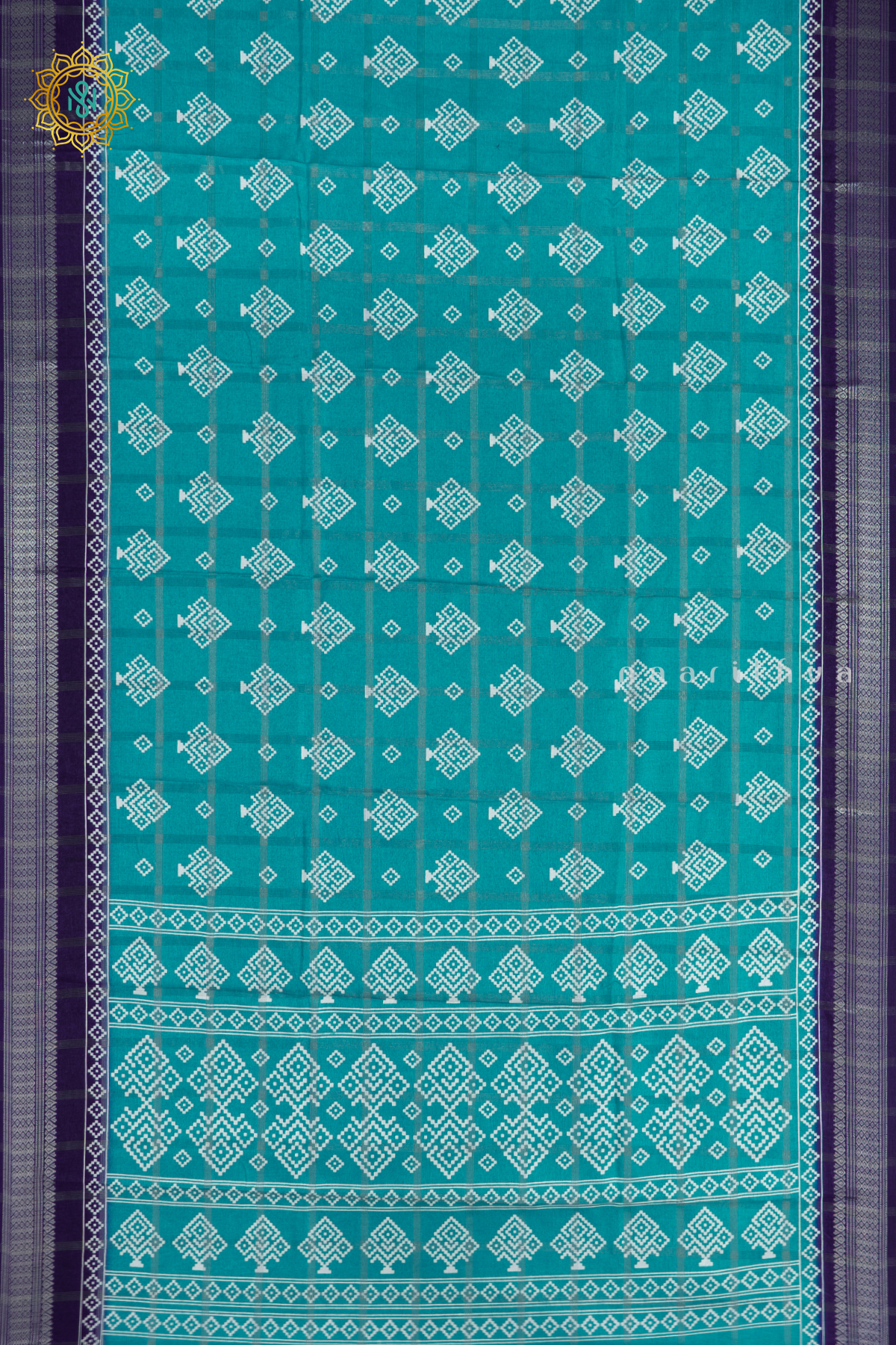 AQUA BLUE WITH NAVY BLUE - DOLA SILK