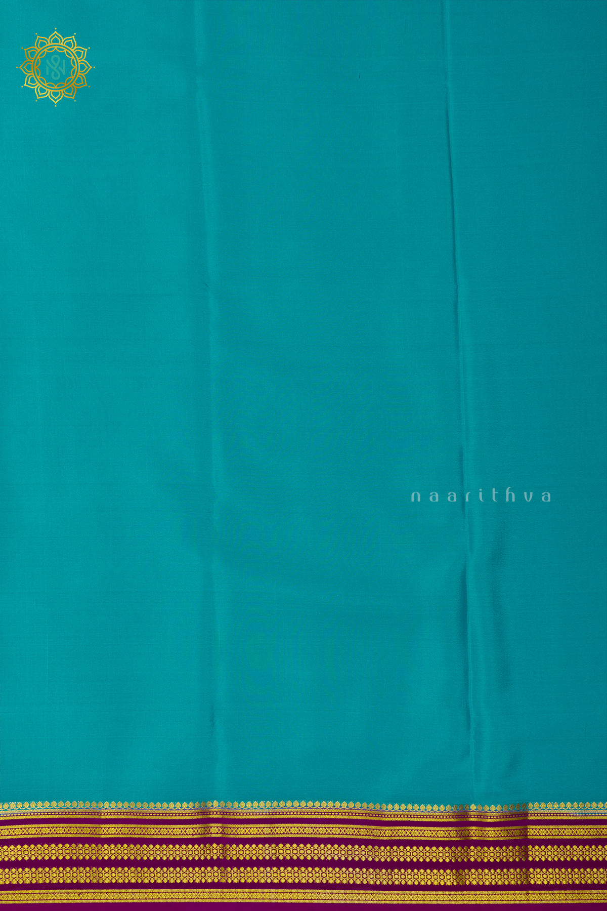 AQUA BLUE WITH PINK - PURE MYSORE CREPE SILK