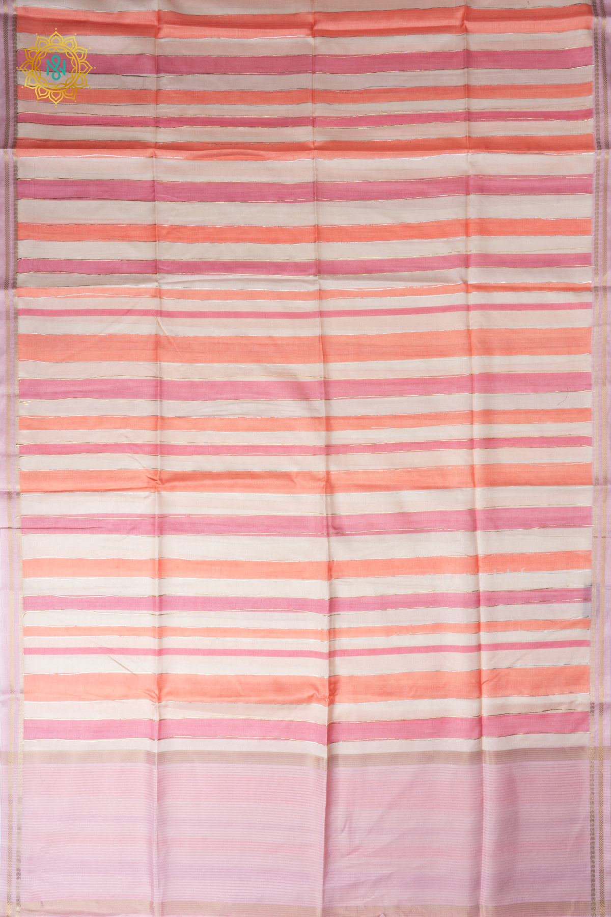 Light Pink With Dark Peach Semi Tussar Silk Saree With Vertical Stripes & Contrast Pallu