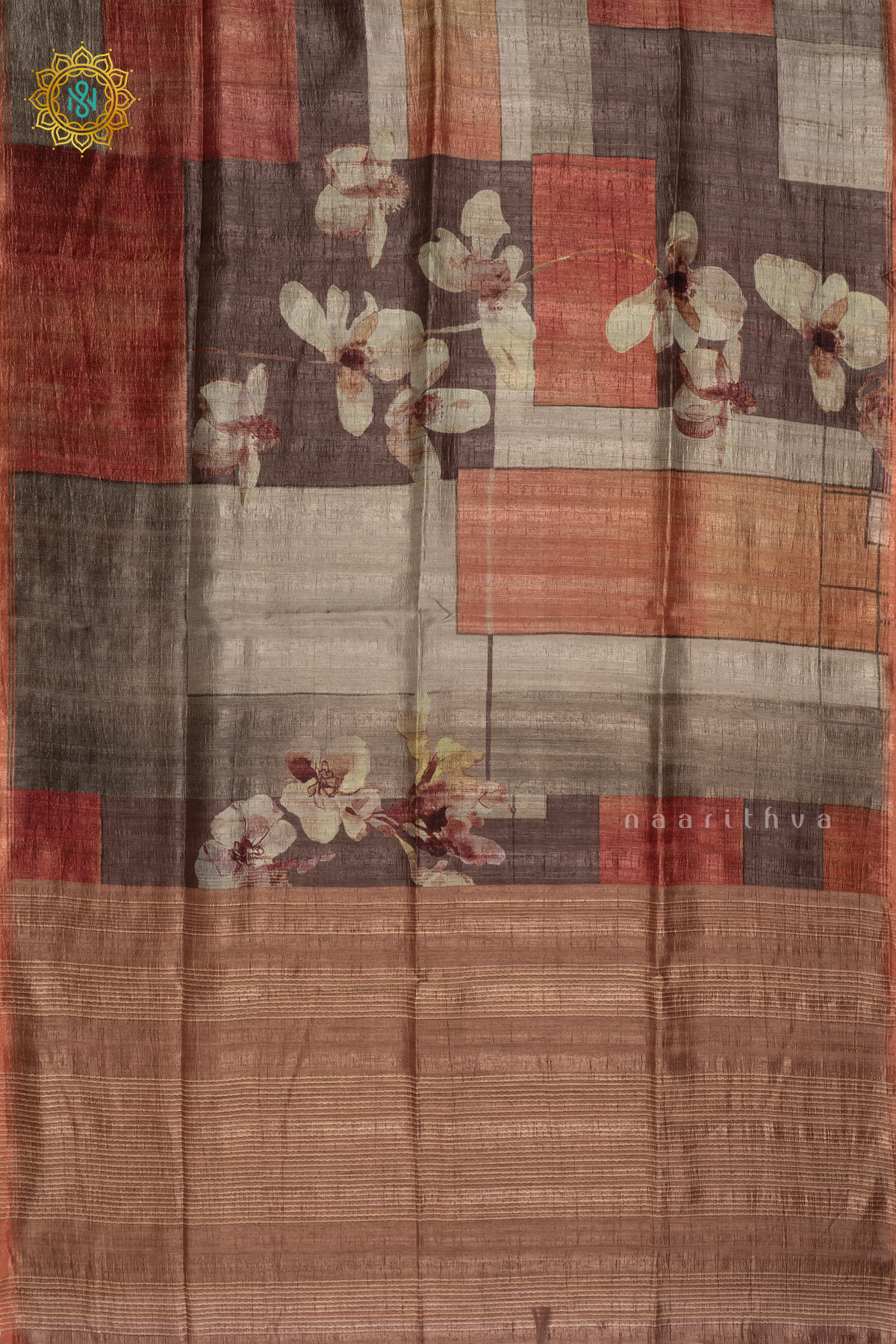 Light Brown Semi Gicha Tussar Saree With Printed Body, Pallu And Blouse