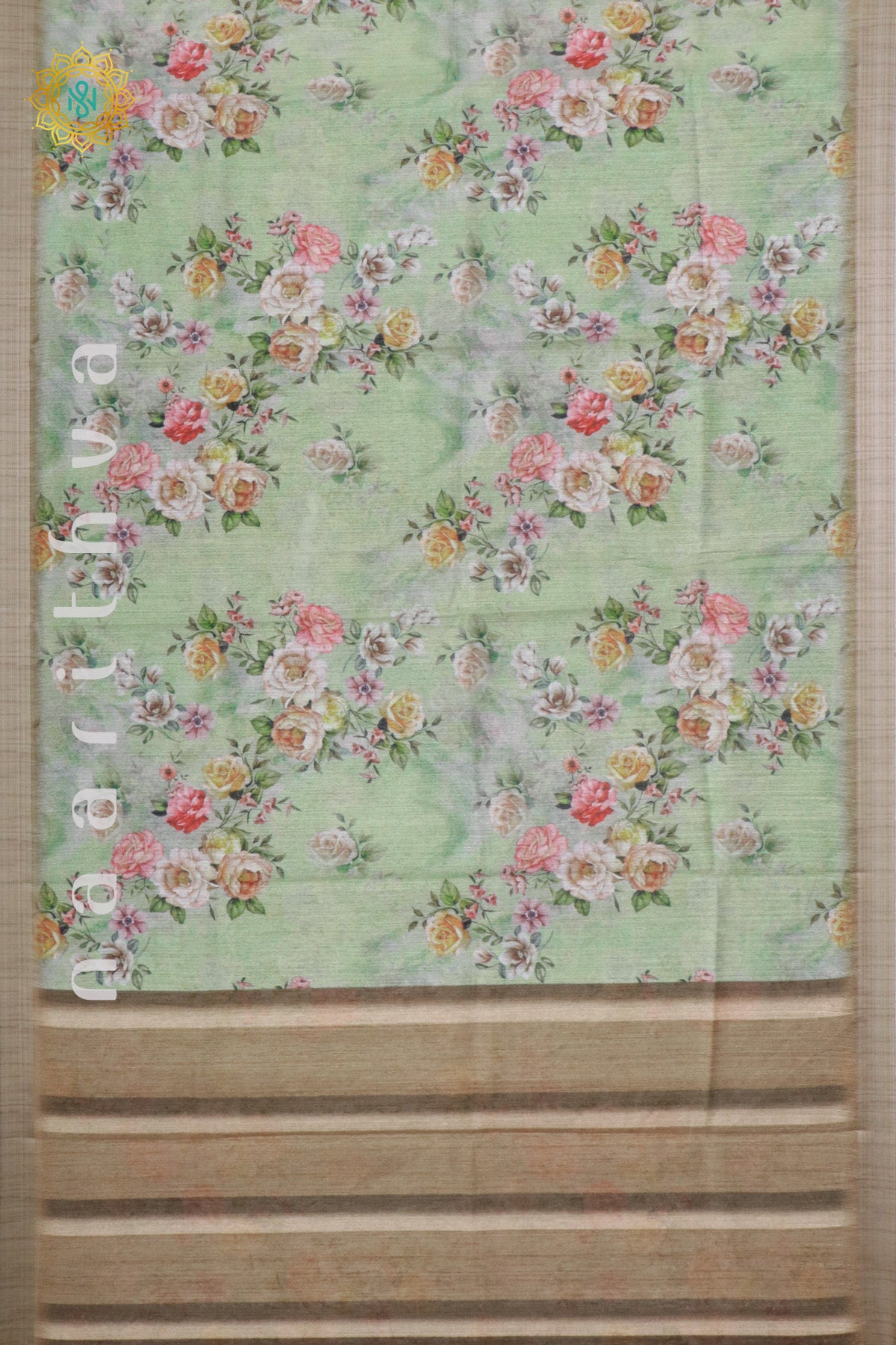 GREEN WITH LIGHT BROWN - JUTE COTTON