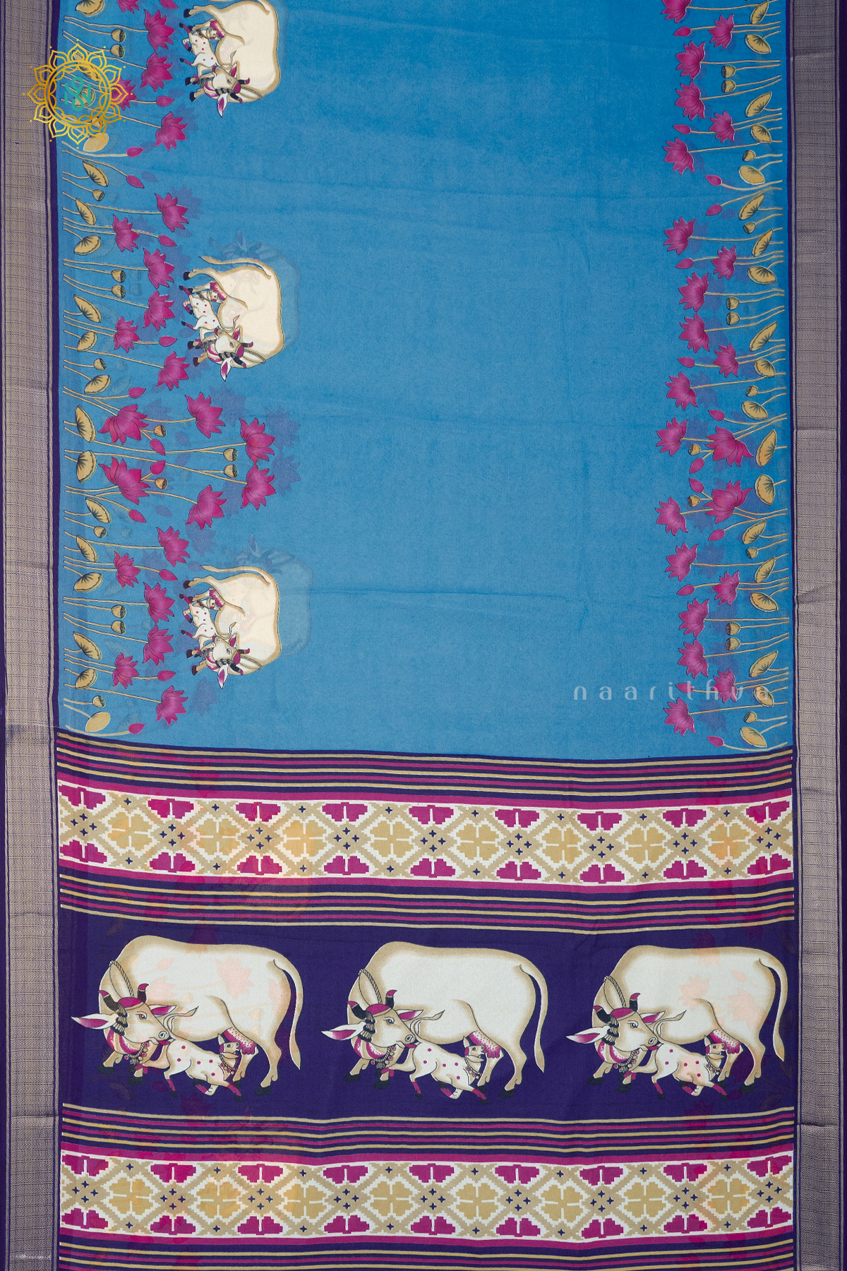 SKY BLUE WITH NAVY BLUE - SEMI GEORGETTE