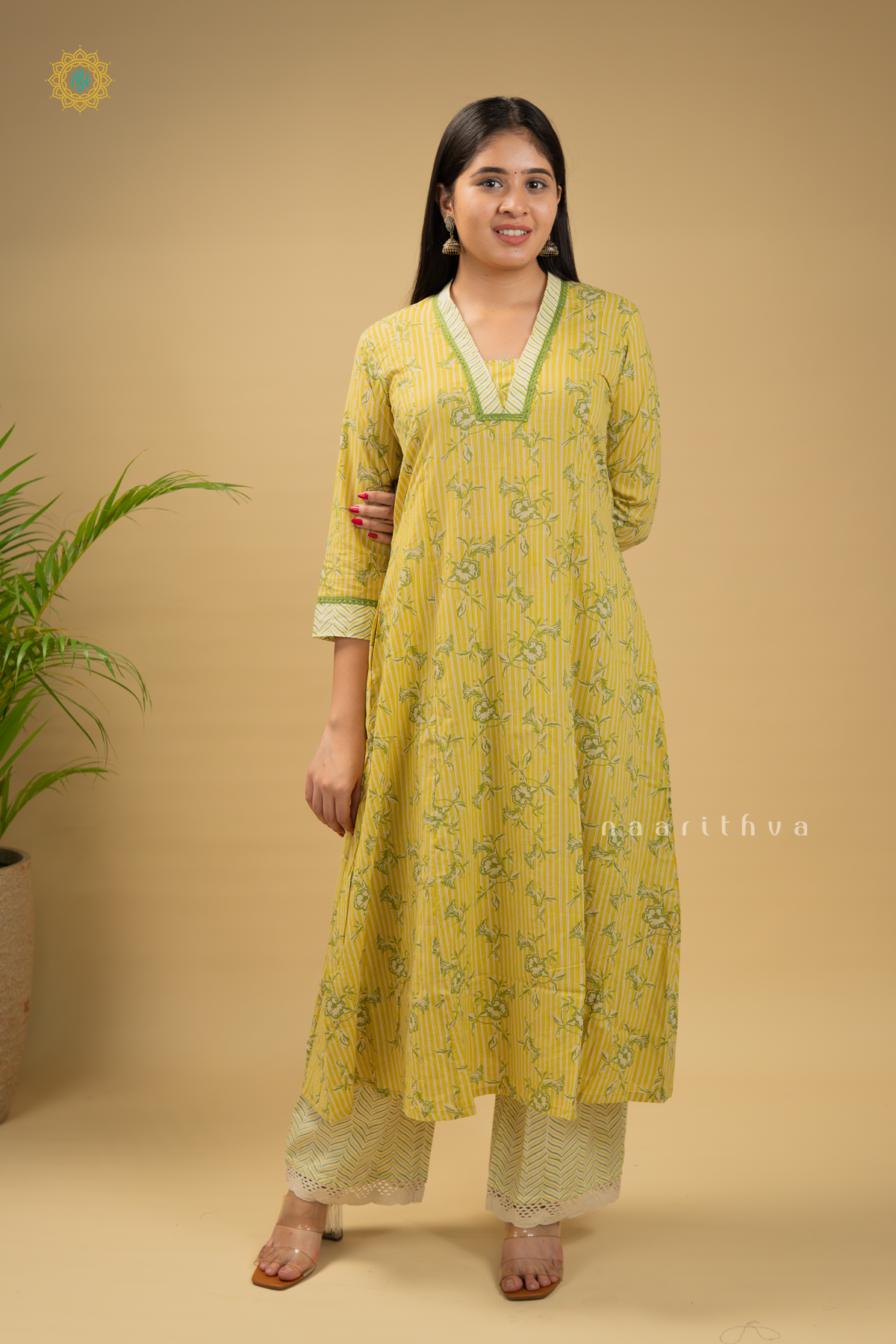 YELLOW - COTTON 2PC SALWAR SUIT WITH FLORAL PRINTED TOP & BOTTOM