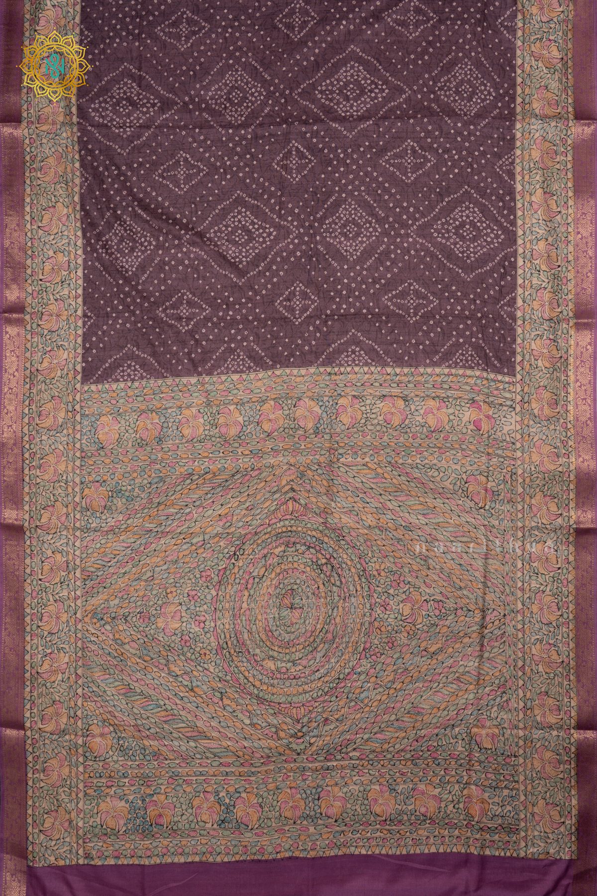 Lavender With Pinkish Lavender Linen Tussar Saree With Printed Body
