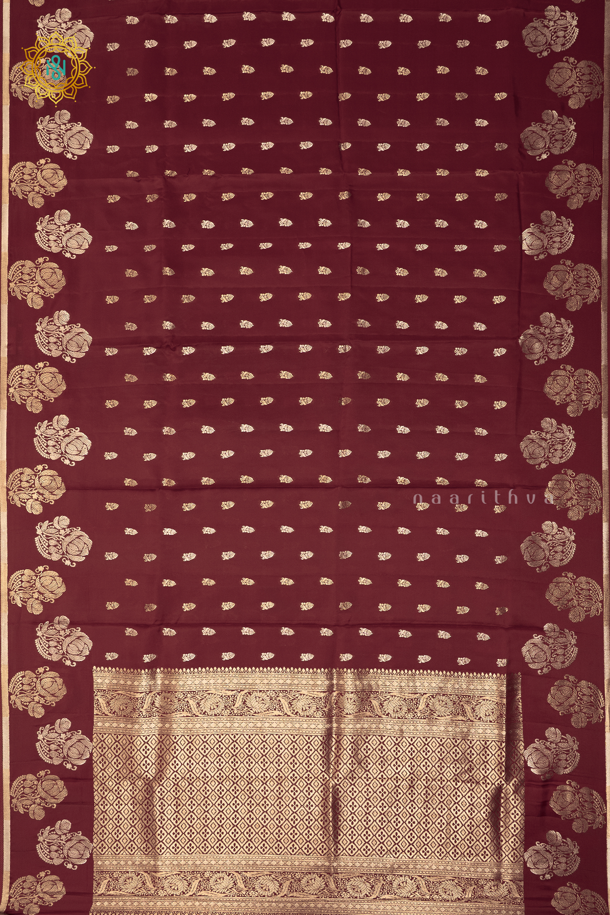 MAROON WITH BEIGE - SATIN CREPE