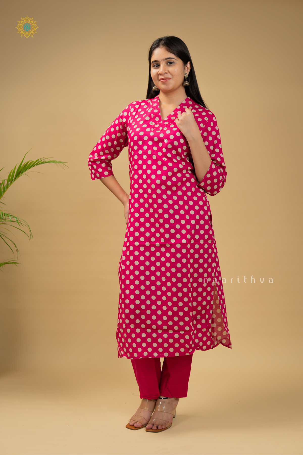 PINK - COTTON 2PC SALWAR SUIT WITH POLKA DOTS, TOP & BOTTOM