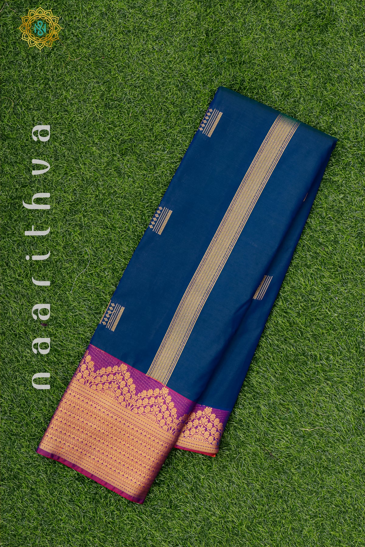 BLUE WITH MAGENTA & PINKISH RED - SEMI KANCHI