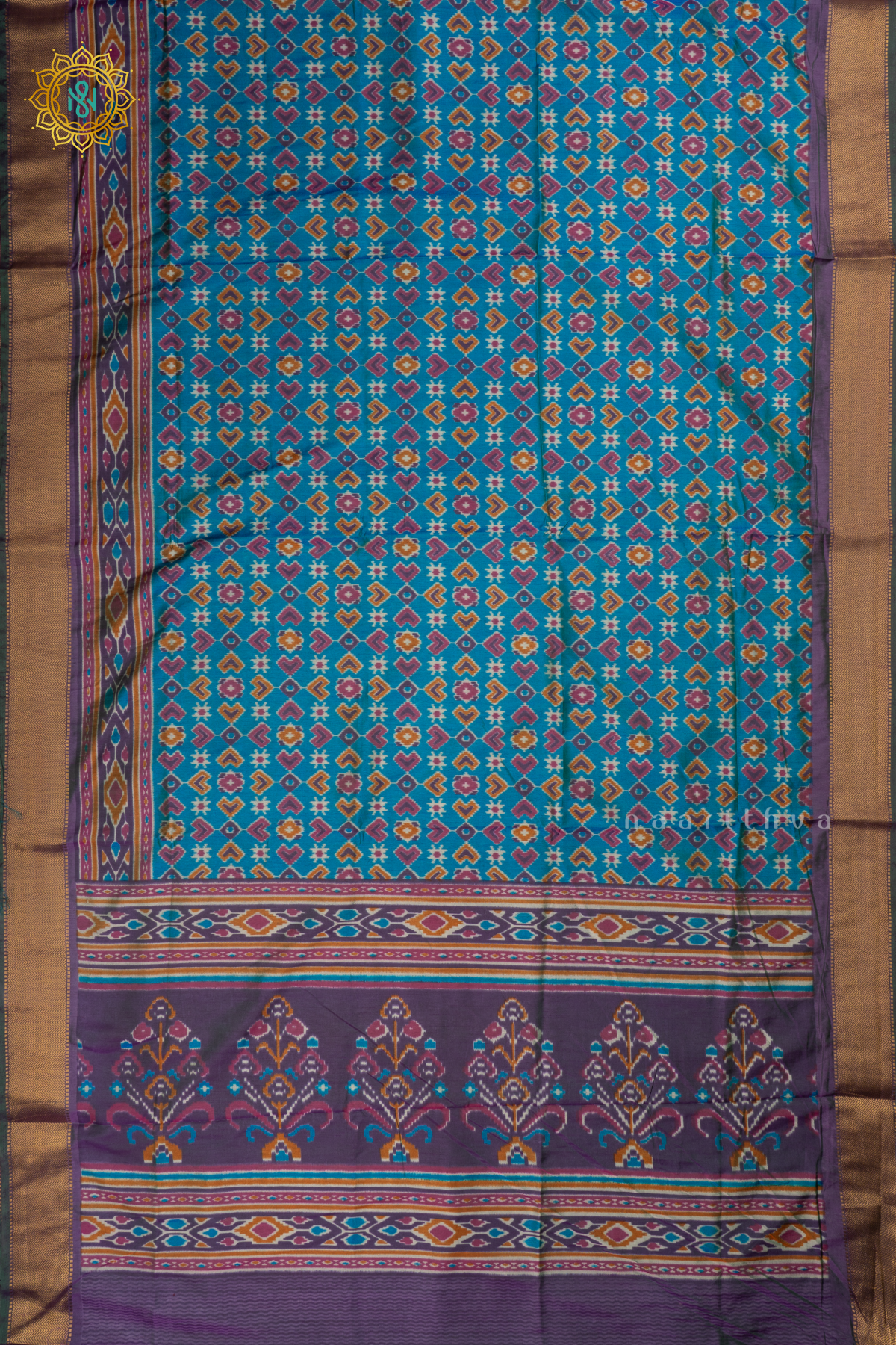 Blue with Green - Semi Silk Saree Allover Patola Printed Body with Contrast Zari Border, Pallu and Blouse