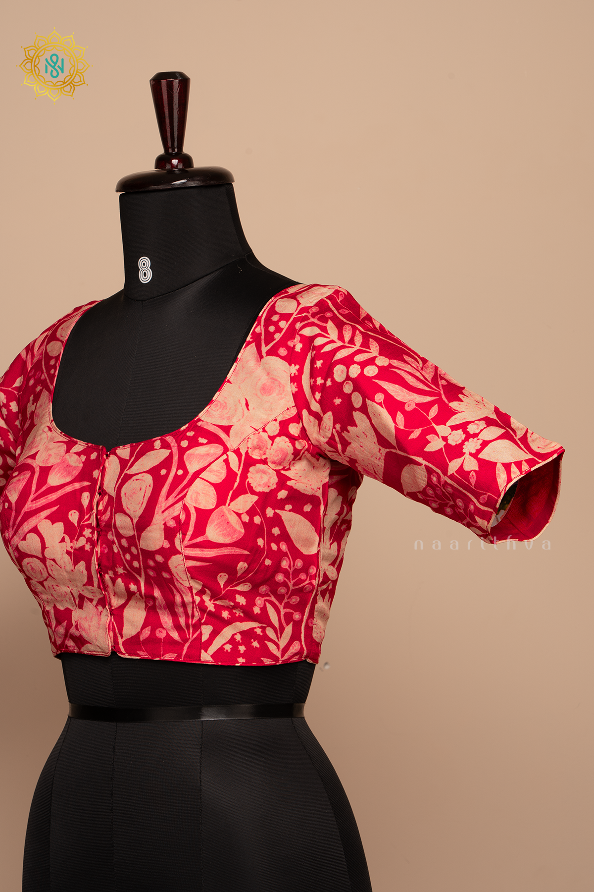 Red - Dola Silk Readymade Blouse Allover Prints On the Body