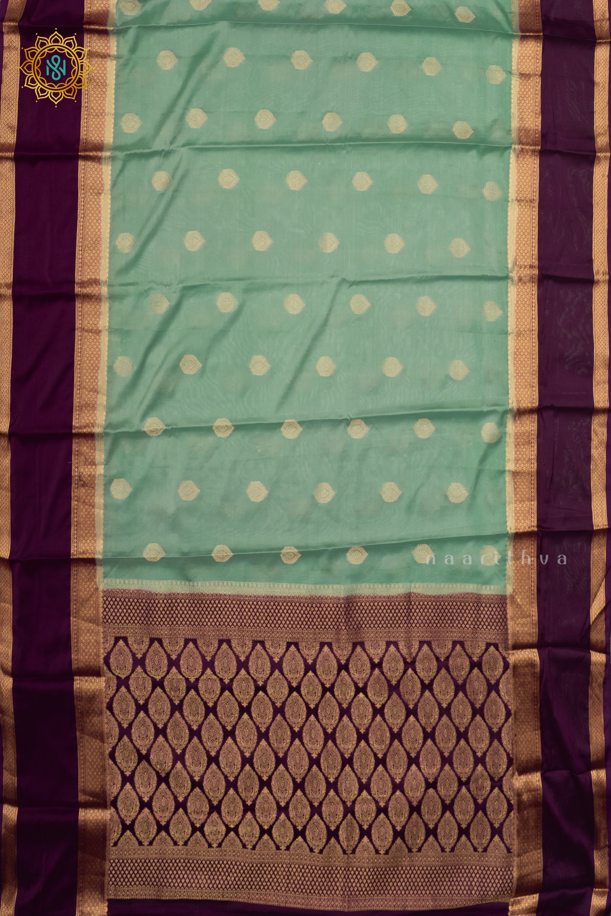 AQUA BLUE WITH WINE - SEMI MYSORE CREPE SILK