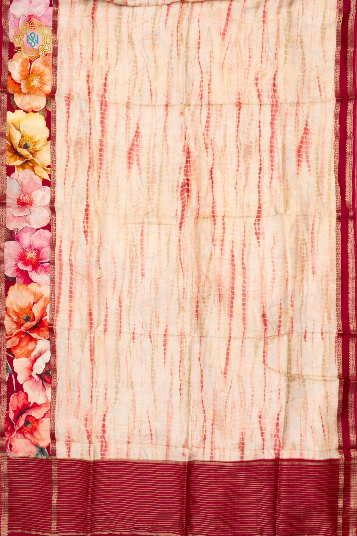 BEIGE WITH MAROON - SEMI CREPE SILK