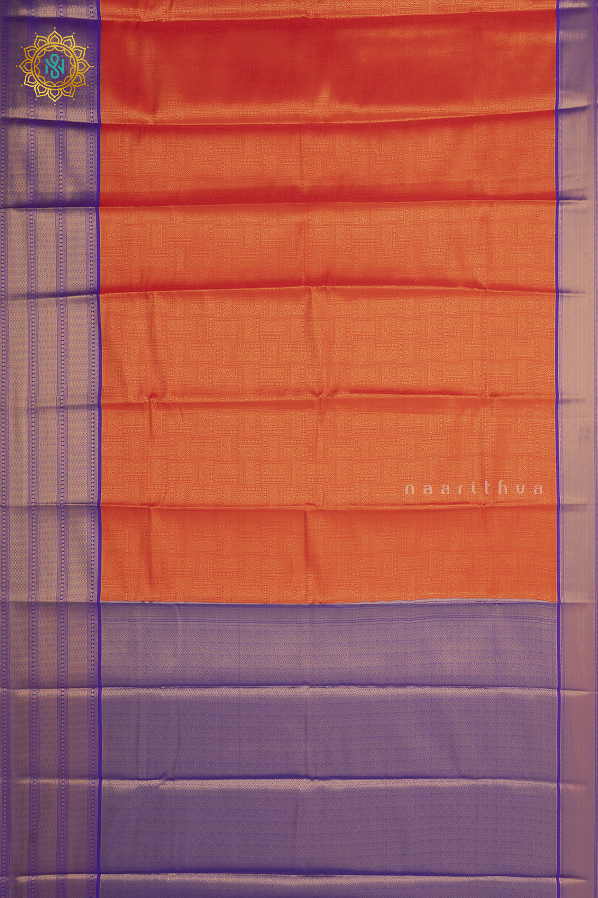 ORANGE WITH ROYAL BLUE - SEMI KANCHI