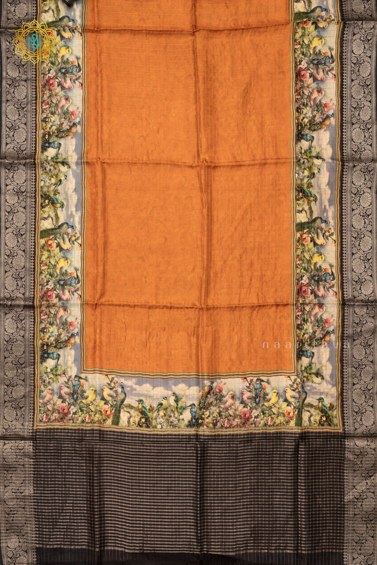 ORANGE WITH BLACK - SEMI CREPE SILK