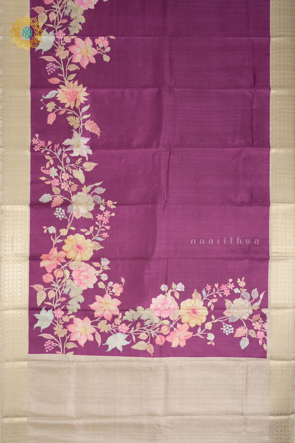 MAGENTA WITH OFF WHITE - SEMI TUSSAR SILK